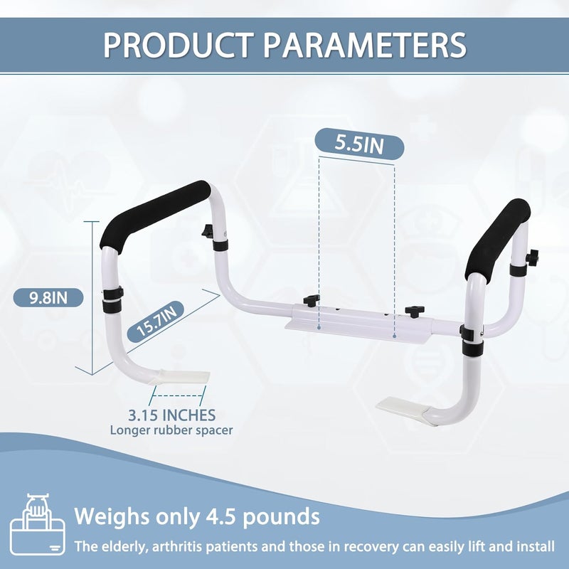 henkoi Toilet Safety Rail, Safety Frame for Toilet Seat, Toilet Grab Bar with Adjustable Width for Seniors Supports 350lbs (Black and White) - Image 3